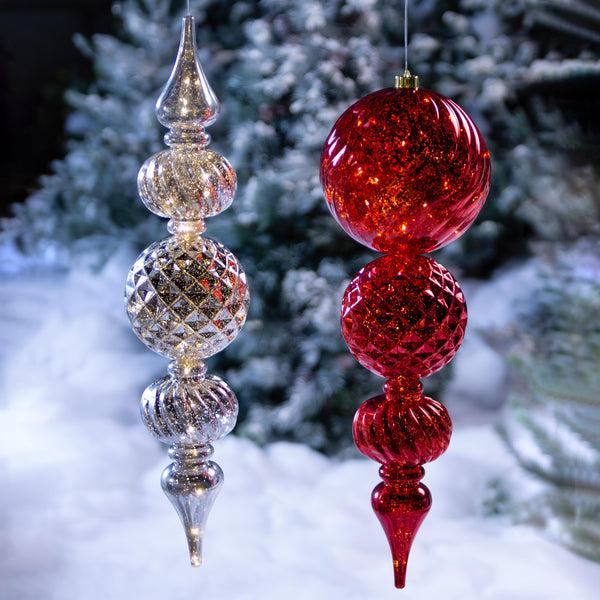 plow & hearth Indoor/Outdoor Shatterproof Holiday Lighted Large Finial Hanging Ornament