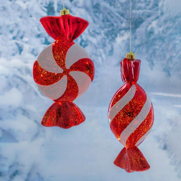 Plow & Hearth Indoor/Outdoor Shatterproof Lighted Large Candy Swirl Ornament