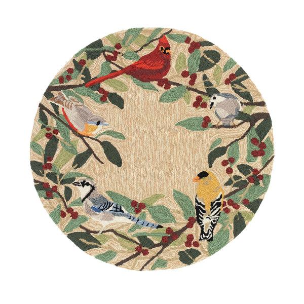 Plow & Hearth Indoor/Outdoor Synthetic Blend Birds Border Rug 36" Round
