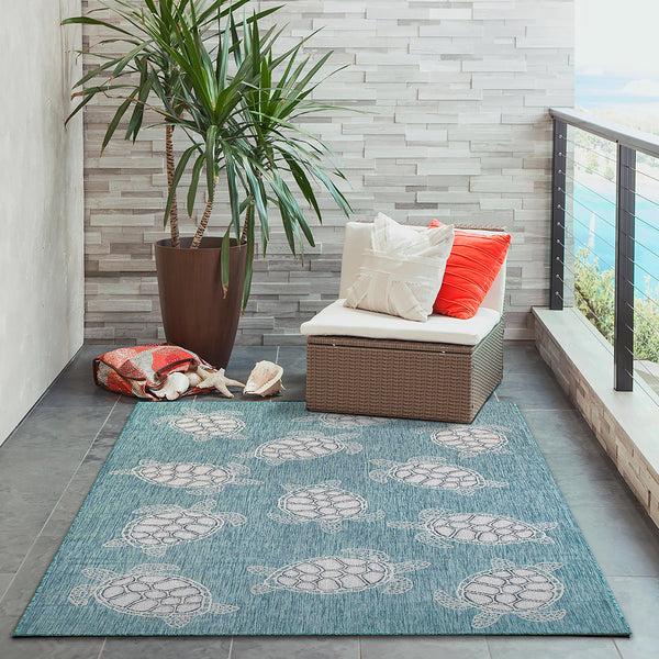 Plow & Hearth Indoor/Outdoor Textured Sea Turtles Polypropylene Rug 39" X 59"