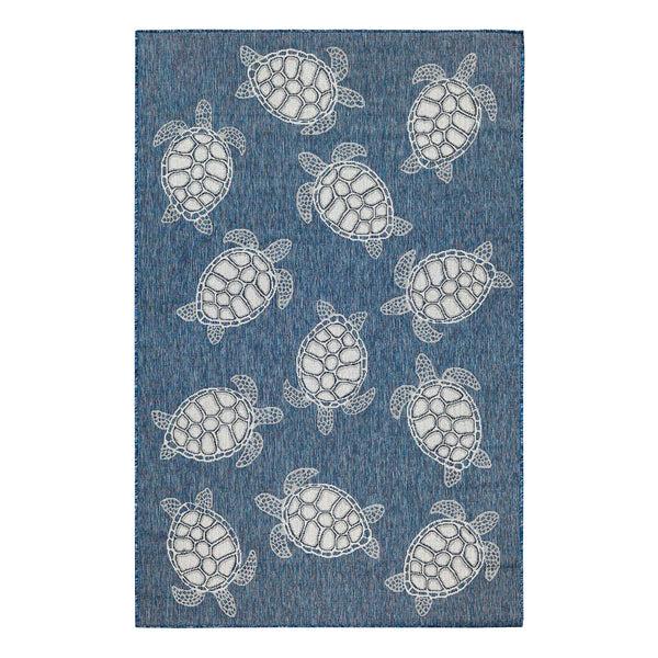 Plow & Hearth Indoor/Outdoor Textured Sea Turtles Polypropylene Rug 6'6" X 9'4"