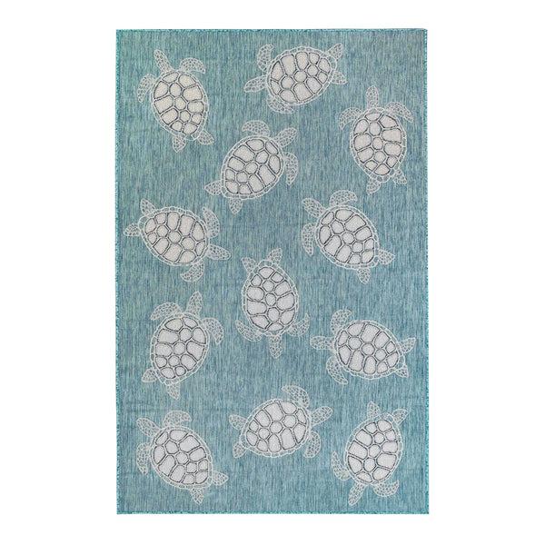 plow & hearth Indoor/Outdoor Textured Sea Turtles Polypropylene Rug 4'10" x 7'6"