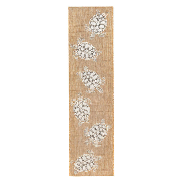 Plow & Hearth Indoor/Outdoor Textured Sea Turtles Polypropylene Runner 23" X 7'6"