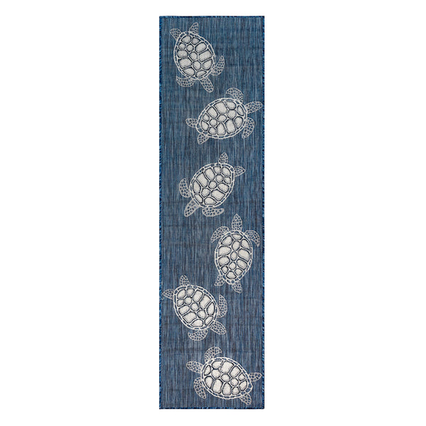 Plow & Hearth Indoor/Outdoor Textured Sea Turtles Polypropylene Runner 23" X 7'6"