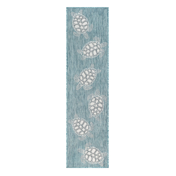 plow & hearth Indoor/Outdoor Textured Sea Turtles Polypropylene Runner 23" x 7'6"
