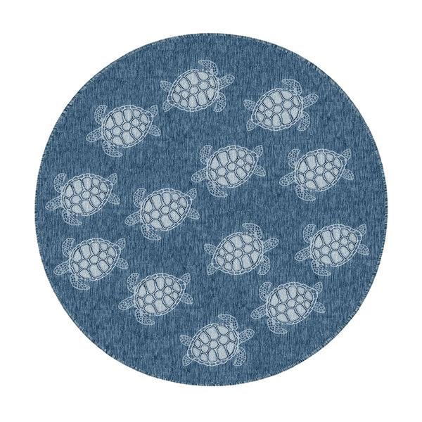 Plow & Hearth Indoor/Outdoor Textured Sea Turtles Polypropylene Rug 7'10" Round