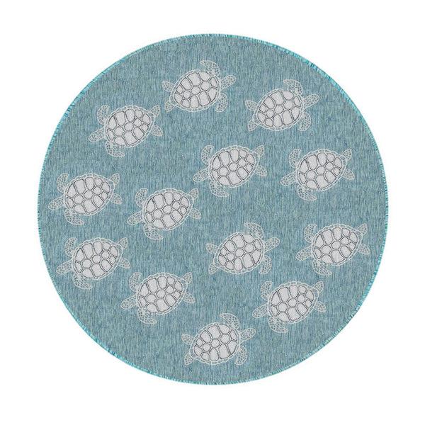 plow & hearth Indoor/Outdoor Textured Sea Turtles Polypropylene Rug 7'10" Round