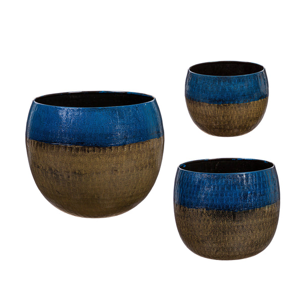 Plow & Hearth Indoor/Outdoor Two-Tone Round Planters Set Of 3