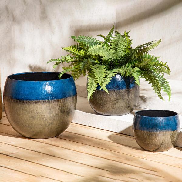 plow & hearth Indoor/Outdoor Two-Tone Round Planters Set of 3
