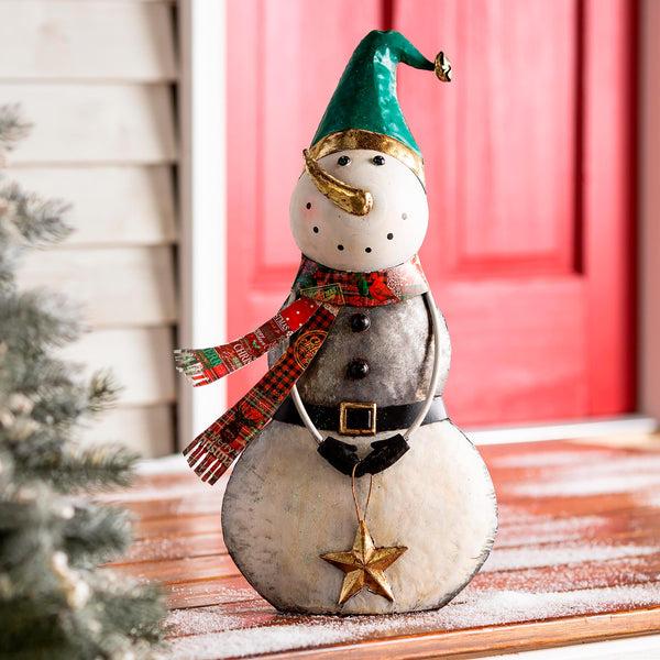 plow & hearth Indoor/Outdoor Vintage Holiday Snowman Metal Christmas Statue