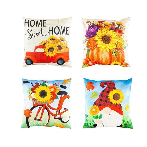plow & hearth Interchangeable Pillow Cover Set of 4 Sunflowers
