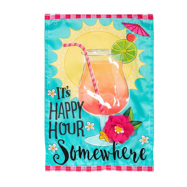 Plow & Hearth It's Happy Hour Somewhere Applique Garden Flag