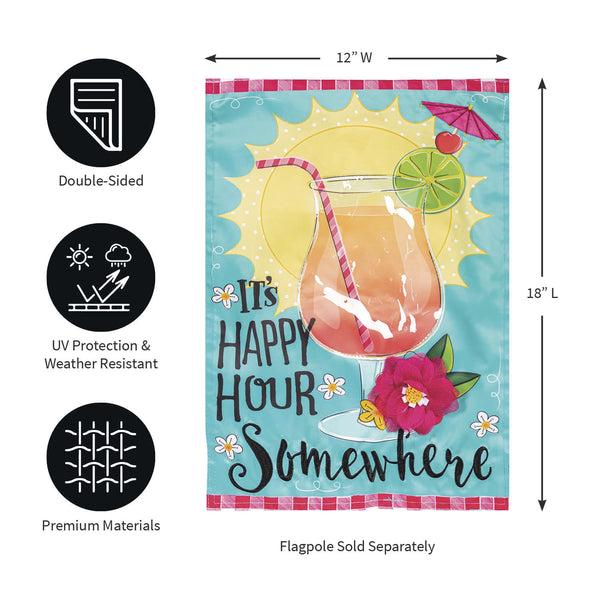 Plow & Hearth It's Happy Hour Somewhere Applique Garden Flag