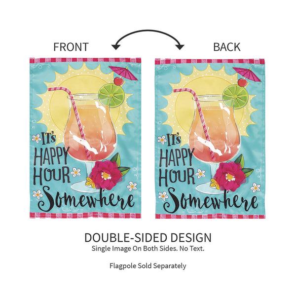 Plow & Hearth It's Happy Hour Somewhere Applique Garden Flag