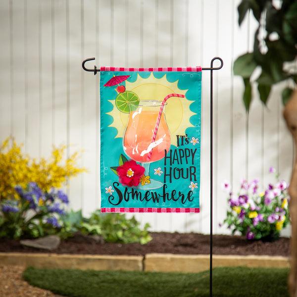 plow & hearth It's Happy Hour Somewhere Applique Garden Flag