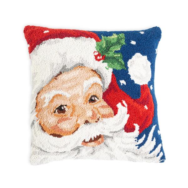 Plow & Hearth Jolly Santa Hand-Hooked Wool Throw Pillow