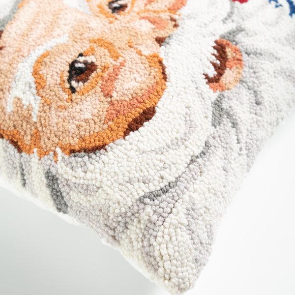 Plow & Hearth Jolly Santa Hand-Hooked Wool Throw Pillow