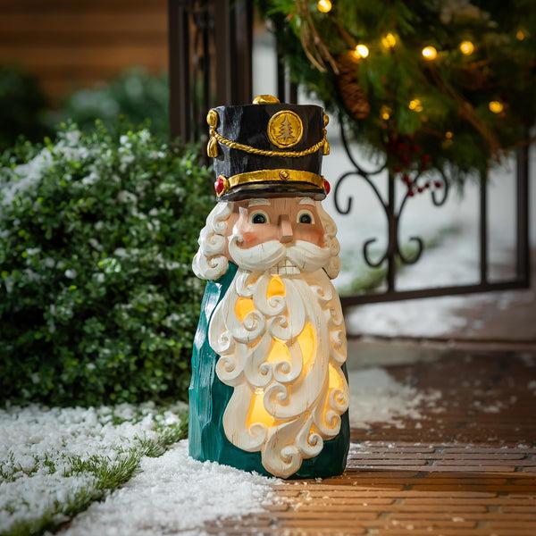 plow & hearth Joyful Traditions 16" LED Resin Nutcracker Garden Statue