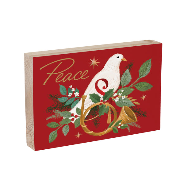Plow & Hearth Joyful Traditions Dove Wood Sign Plock "Peace" 12"x8"