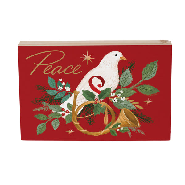 Plow & Hearth Joyful Traditions Dove Wood Sign Plock "Peace" 12"x8"