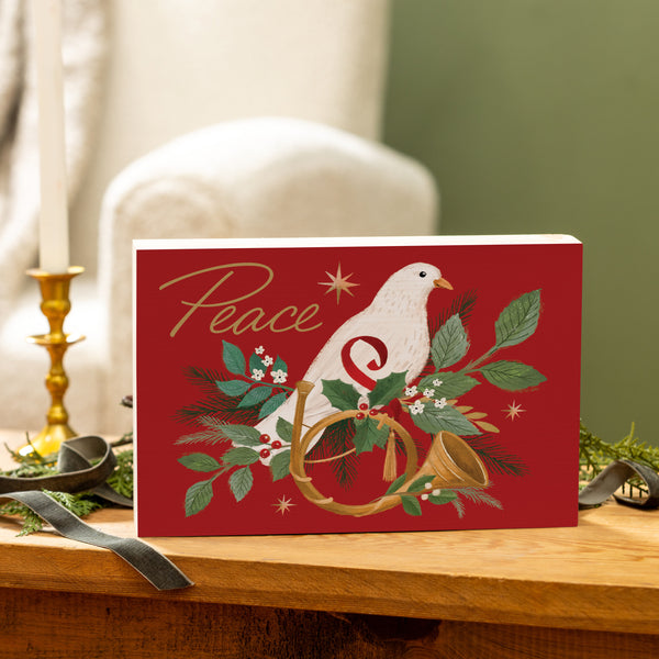 plow & hearth Joyful Traditions Dove Wood Sign Plock "Peace" 12"x8"