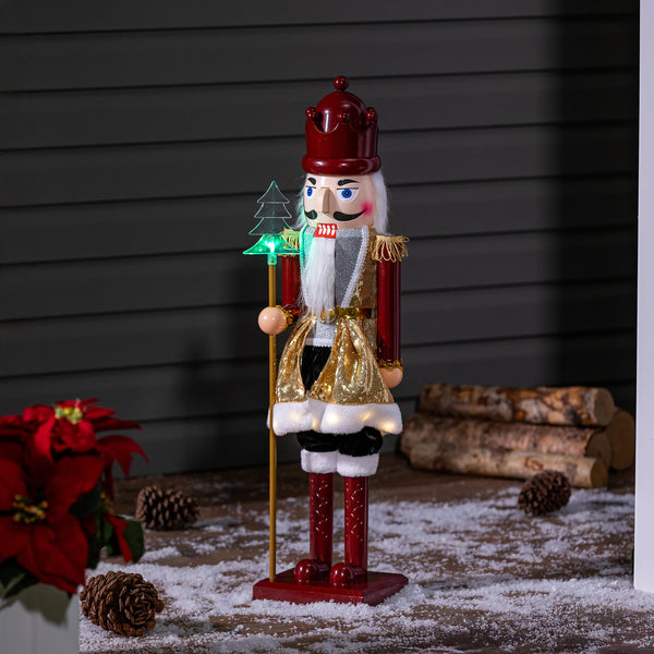 plow & hearth Joyful Traditions Garden Statue LED Musical Statue Nutcracker 31"H