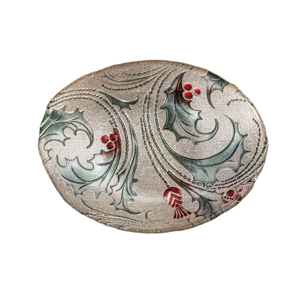 Plow & Hearth Joyful Traditions Holly 11.5" Glass Serving Bowl Set Of 4
