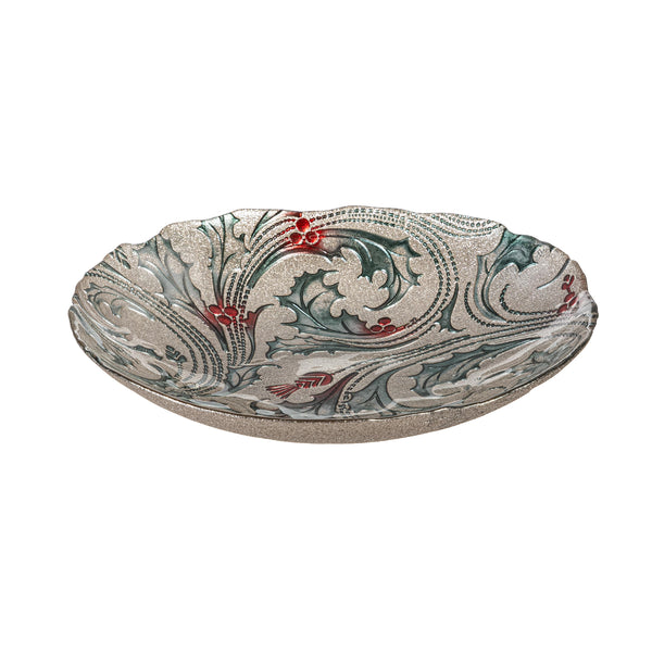 Plow & Hearth Joyful Traditions Holly 11.5" Glass Serving Bowl Set Of 4