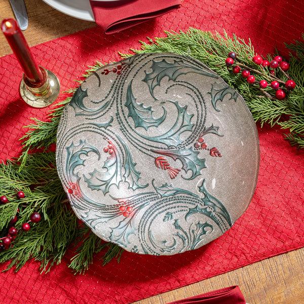 plow & hearth Joyful Traditions Holly 11.5" Glass Serving Bowl Set of 4
