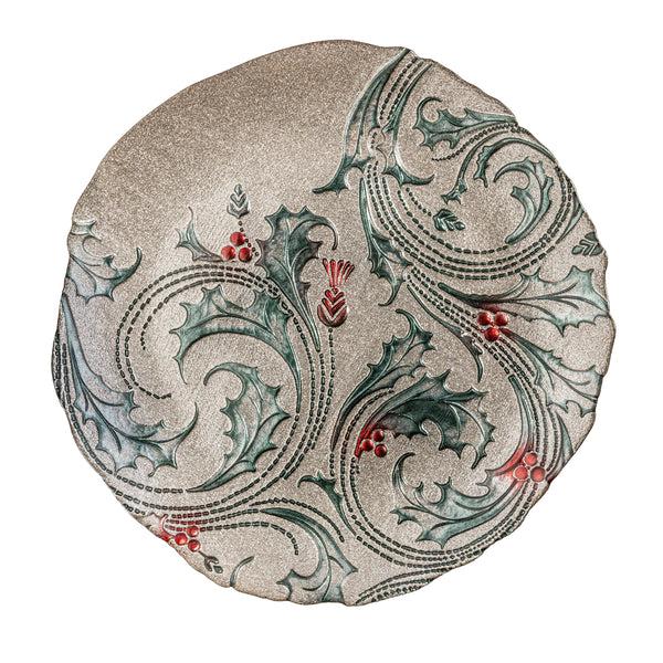 Plow & Hearth Joyful Traditions Holly 12.5" Glass Serving Plate Set Of 6