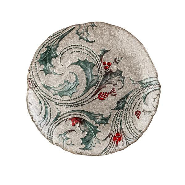 Plow & Hearth Joyful Traditions Holly And Berries 10.5" Glass Dinner Plate Set Of 6