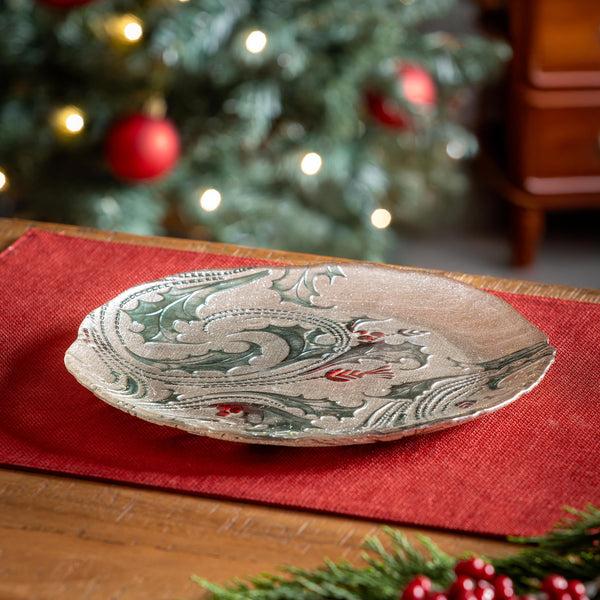 plow & hearth Joyful Traditions Holly and Berries 10.5" Glass Dinner Plate Set of 6
