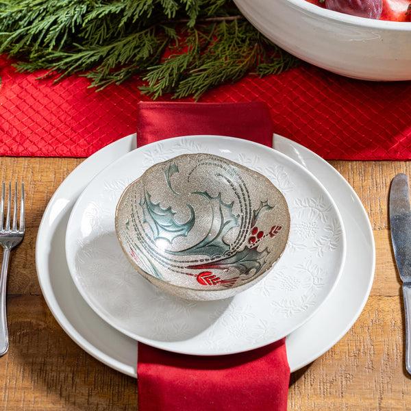 plow & hearth Joyful Traditions Holly and Berries 6" Glass Bowl Set of 8