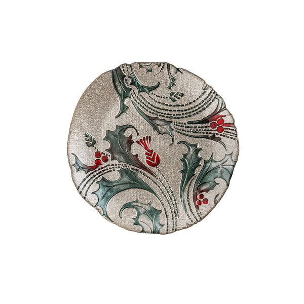 Plow & Hearth Joyful Traditions Holly And Berries 8.25" Glass Salad Plate Set Of 6