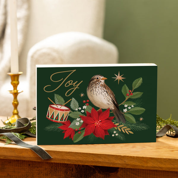 plow & hearth Joyful Traditions Joy Wood Sign Plock 12"x8"