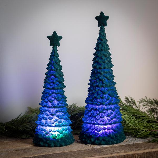 plow & hearth Joyful Traditions LED Table Decor Flocked Tree with Star Set of 2