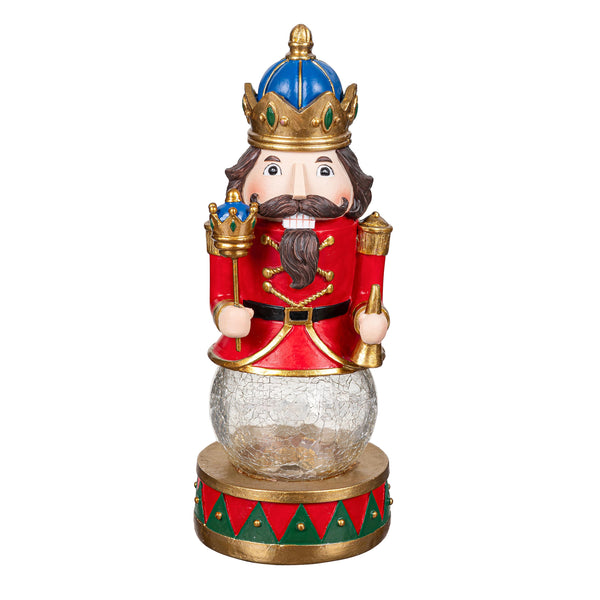 Plow & Hearth Joyful Traditions LED Table Decor Resin Nutcracker With Crackle Glass Globe 9.25"H
