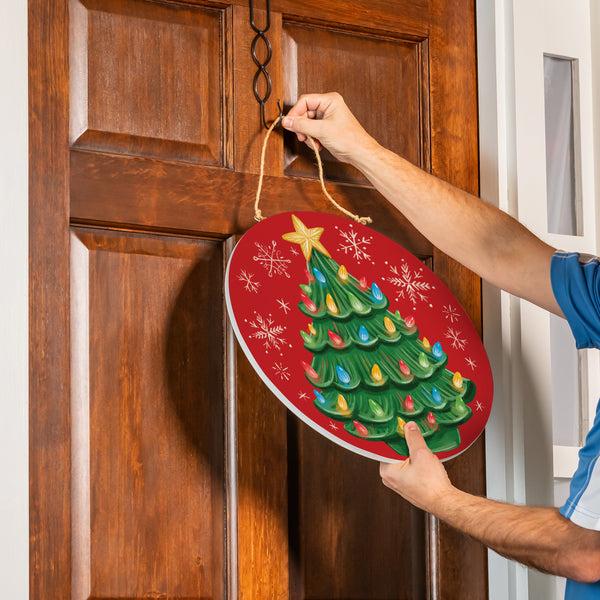 Plow & Hearth Joyful Traditions Nostalgia Christmas Tree Wood Door Décor 18"