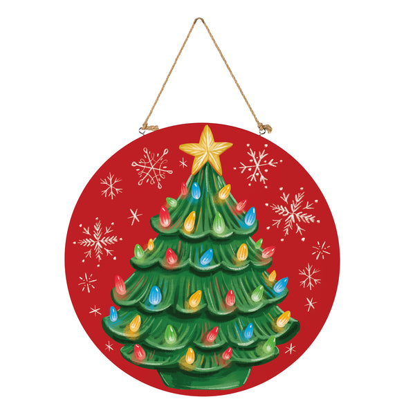 Plow & Hearth Joyful Traditions Nostalgia Christmas Tree Wood Door Décor 18"