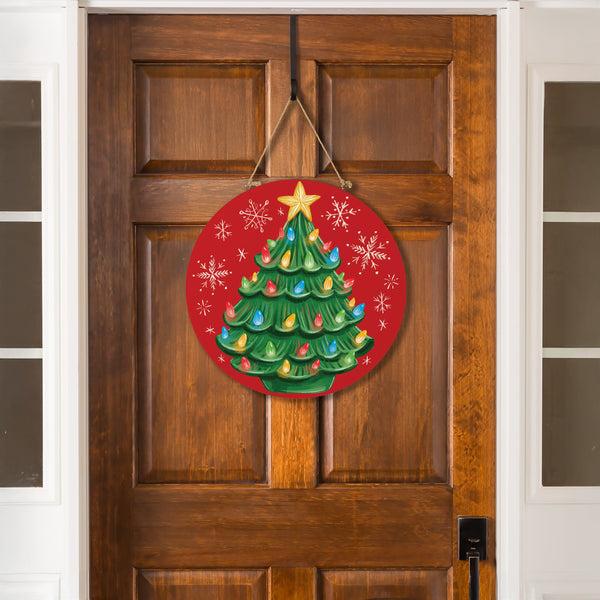 plow & hearth Joyful Traditions Nostalgia Christmas Tree Wood Door Décor 18"