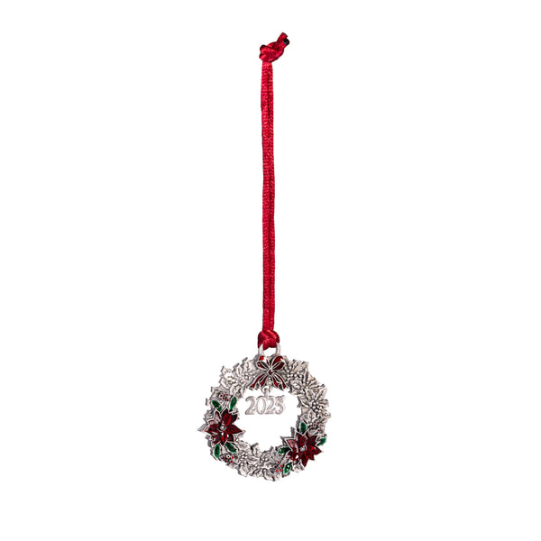 Plow & Hearth Joyful Traditions Solid Pewter Wreath 2025 Ornament