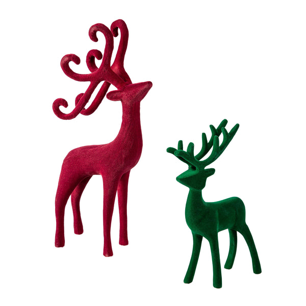 Plow & Hearth Joyful Traditions Table Decor Flocked Deer Asst Of 2