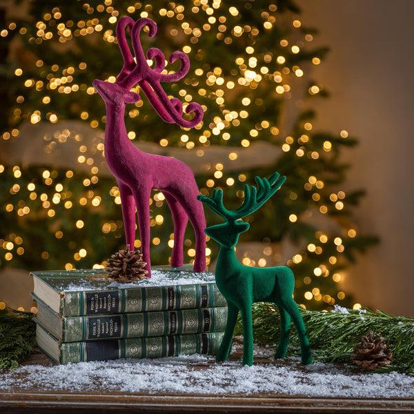plow & hearth Joyful Traditions Table Decor Flocked Deer Asst of 2