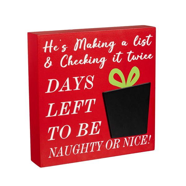 Plow & Hearth Joyful Traditions Table Décor Naughty Or Nice Christmas Countdown Wood Table Sign 8"
