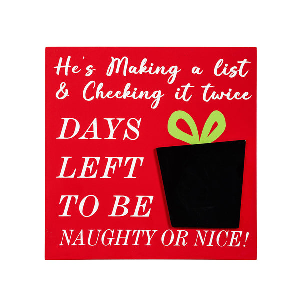 Plow & Hearth Joyful Traditions Table Décor Naughty Or Nice Christmas Countdown Wood Table Sign 8"