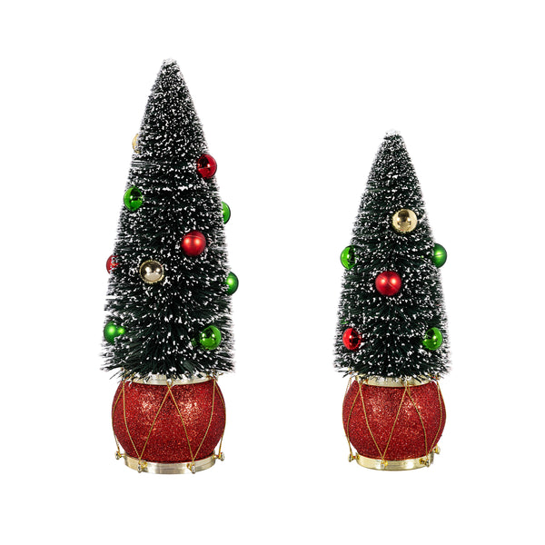 Plow & Hearth Joyful Traditions Table Décor Tree In Drum Bottle Brush Set