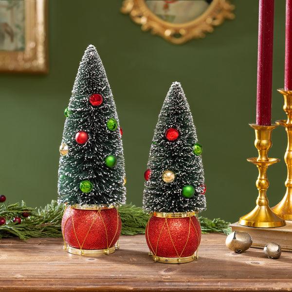 plow & hearth Joyful Traditions Table Décor Tree in Drum Bottle Brush Set