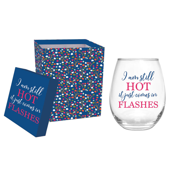 Plow & Hearth Just For Laughs Wine Glass Stemless Glass I Am Still Hot 17oz Gift Box