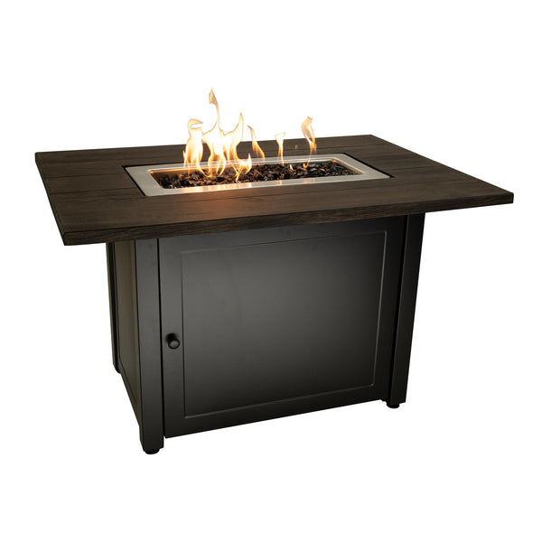 Plow & Hearth Kamden Propane Gas Fire Pit With Faux Wood Tabletop And Glass Rocks