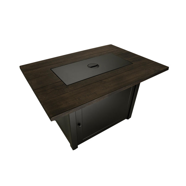 Plow & Hearth Kamden Propane Gas Fire Pit With Faux Wood Tabletop And Glass Rocks